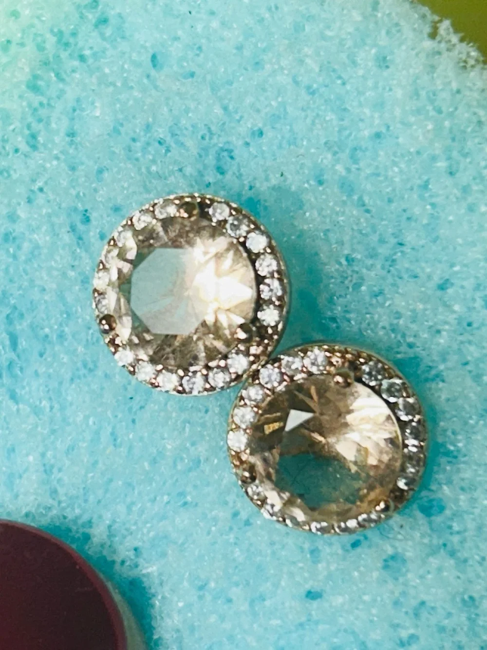 Round Gold Crystal Halo Stud Earrings in Clear